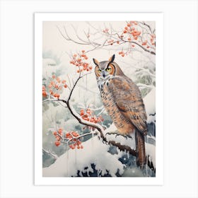 Winter Bird Painting Great Horned Owl 2 Art Print