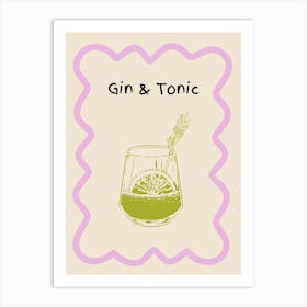 Gin & Tonic Doodle Poster Lilac & Green Art Print