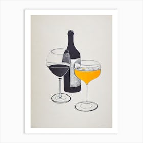 French 75 Picasso Line Drawing Cocktail Poster Art Print