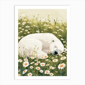 Polar Bear Resting In A Field Of Daisies Storybook Illustration 4 Art Print