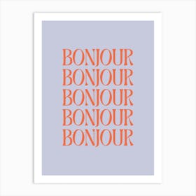 Aesthetic French Hello Bonjour in Lavender Purple and Orange Art Print