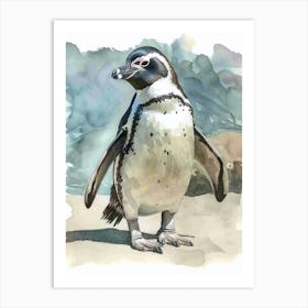 Humboldt Penguin Fernandina Island Watercolour Painting 4 Art Print
