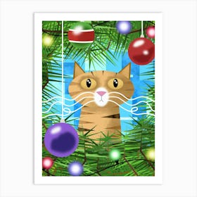 The Tabby and the Christmas Tree 1 Art Print