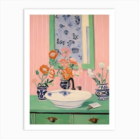 Bathroom Vanity Painting With A Cosmos Bouquet 1 Art Print