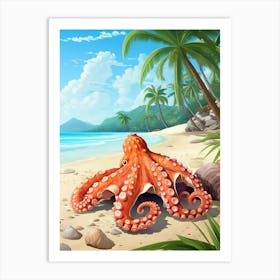 Coconut Octopus Illustration 3 Art Print