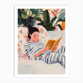 Woman Reading in Bed Gouache Painting Art Print