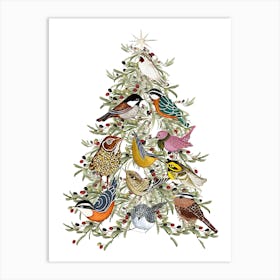 Birds On A Christmas Tree Art Print