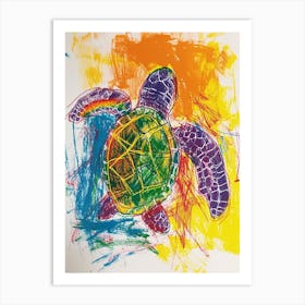 Abstract Sea Turtle Crayon Doodle 2 Art Print