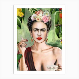 Frida kahlo With Tea Cup Art Print