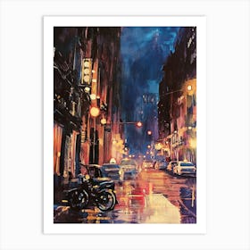 Night Scene Of A Street In City With Colorful Light 1 Art Print