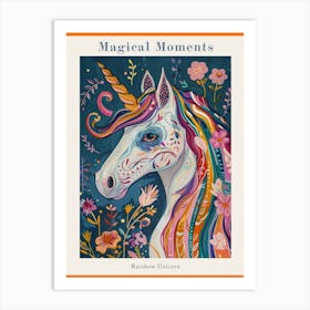 Colourful Unicorn Folky Floral Fauvism Inspired 4 Poster Art Print