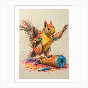 Squirrel With Pencils Art Print