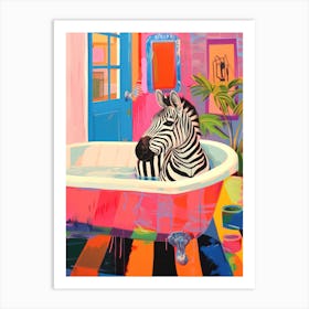 Zebra In A Bath Print Maximalist Bathroom Art Print