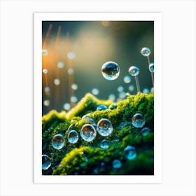 Water Droplets On Moss Art Print