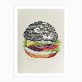 Disco Ball Burger Illustration Kitchen Disco Art Print