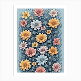 Ilustration V2 Colourful Sketched Flowers Growing Upwards Past 2 Art Print