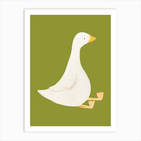 Duck On A Green Background Art Print