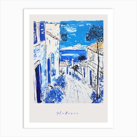 Mallorca Spain Mediterranean Blue Drawing Poster Art Print