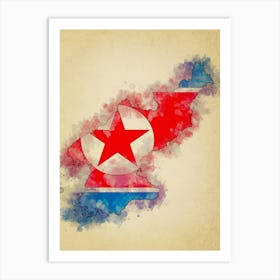 North Korea Flag Vintage Art Print