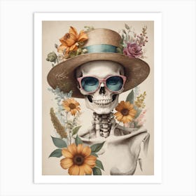 Vintage Floral Skeleton With Hat And Sunglasses (36) Art Print
