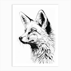 Fox In The Forest Linocut White Illustration 5 Art Print