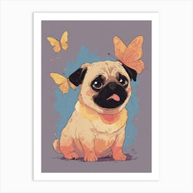 Pug With Butterflies 1 Art Print