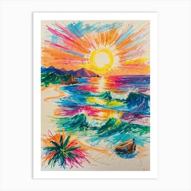 Sunset At The Beach with lines Art Print