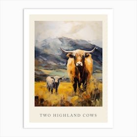 Moody Impressionism Painting Of Two Highland Cows Art Print