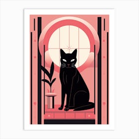 The Sun Tarot Card, Black Cat In Pink 2 Art Print