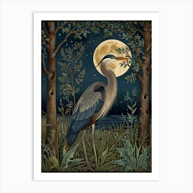 William Morris Blue Heron At Night 1 Art Print