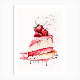 Strawberry Cheesecake, Dessert, Food Minimalist Watercolour 1 Art Print