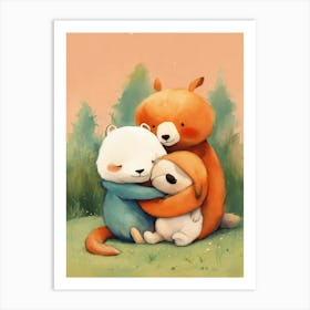 Cute Animals Hugging Art Print