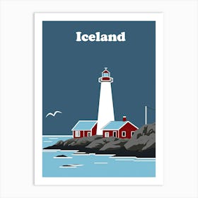 Iceland Lighthouse Vintage Travel Poster Art Print