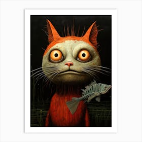 Cat With A Fish Art Print