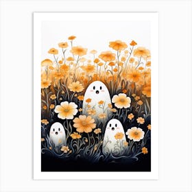 Cute Bedsheet Ghost, Botanical Halloween Watercolour 29 Art Print