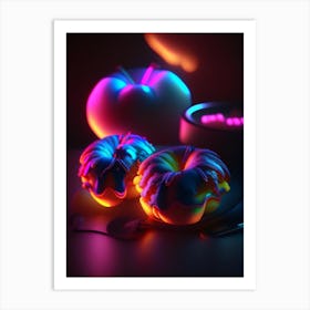 Apple Fritters Dessert Neon Lights Flower Art Print