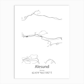 Alesund,Norway Minimalist Map Art Print