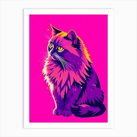 Colorful Cat Lila and Pink Art Print