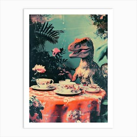 Retro Dinosaur Tea Party 3 Art Print