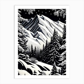 Snowflakes In The Mountains, Snowflakes, Linocut 1 Art Print