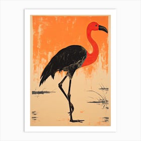 Flamingo, Woodblock Animal  Drawing 6 Art Print