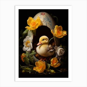 Duck Cracking Out Of Egg Floral 1 Art Print