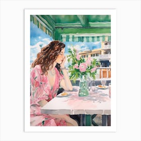 At A Cafe In Limassol Cyprus Watercolour Art Print