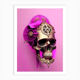 Skull With Steampunk Details 3 Pink Mexican Art Print
