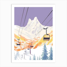 Chamonix Mont Blanc   France, Ski Resort Pastel Colours Illustration 2 Art Print