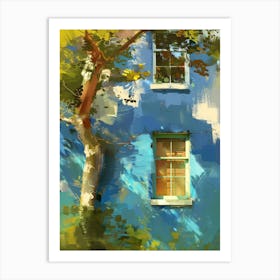 Blue House With Tree Art Print