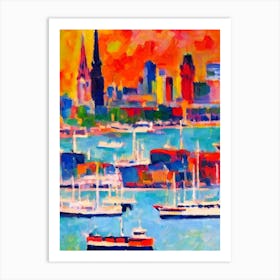 Port Of Hamburg Germany Brushwork Painting harbour Art Print