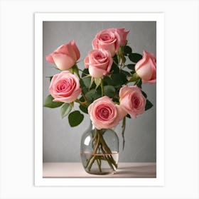 A Vase Of Pink Roses 88 Art Print