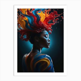 Abstract Colorful Liquid Art with Woman 1 Art Print