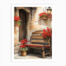 Bench With Flowers Art Print